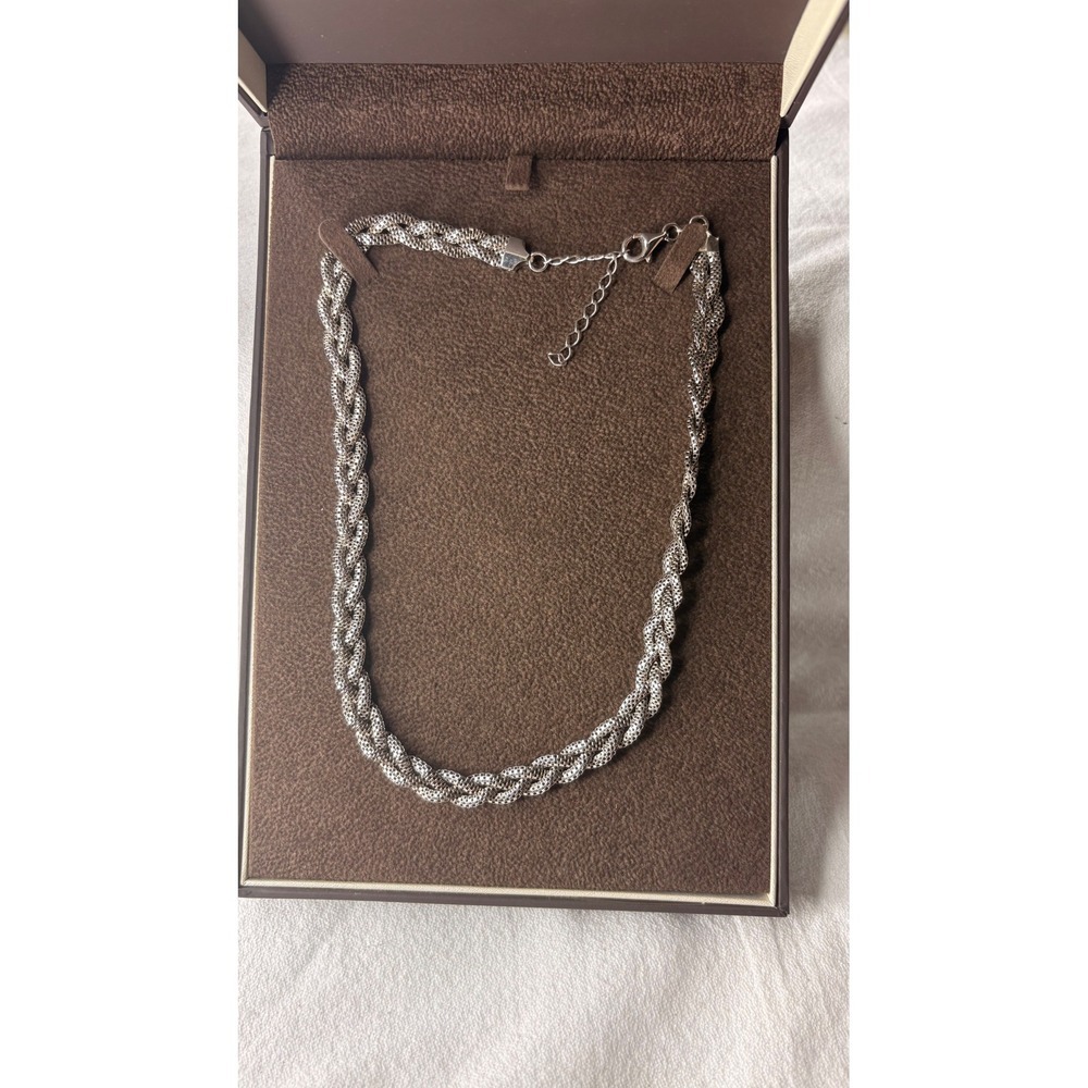 Jared Braided Popcorn Chain Necklace 925 Sterling Silver 16 Inch Woven Mesh